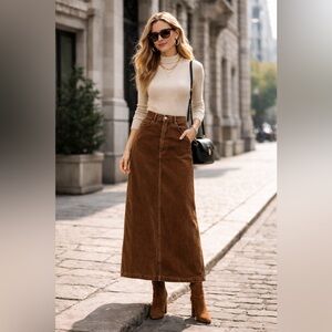 Bill Blass Brown Corduroy Maxi Skirt – Vintage Ankle Length